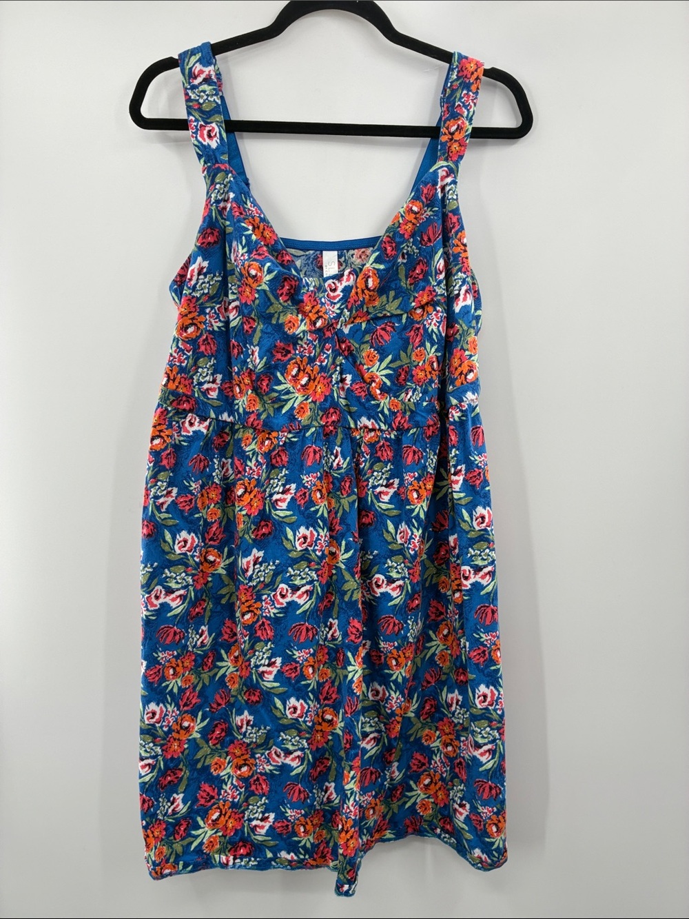 Cacique Blue Floral Tank Dress with Orange Accents
